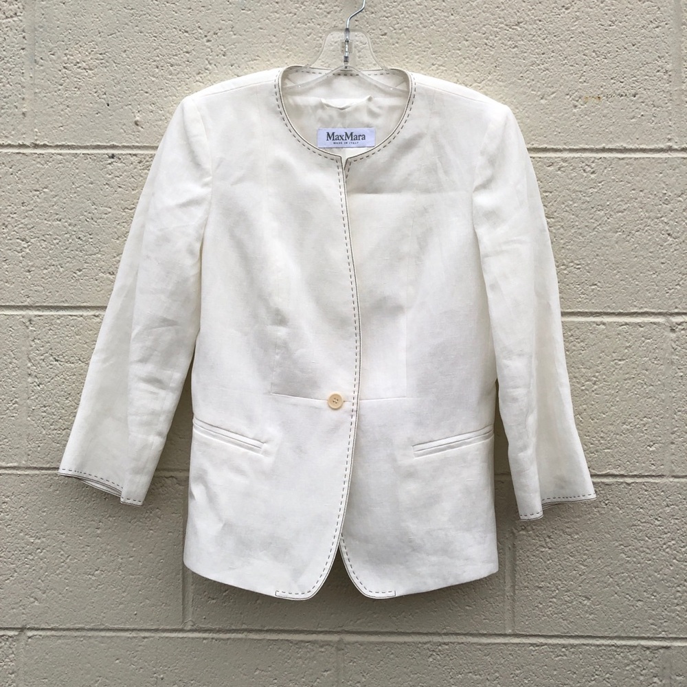 MAX MARA 100% LINEN SINGLE BUTTON BLAZER SZ 10